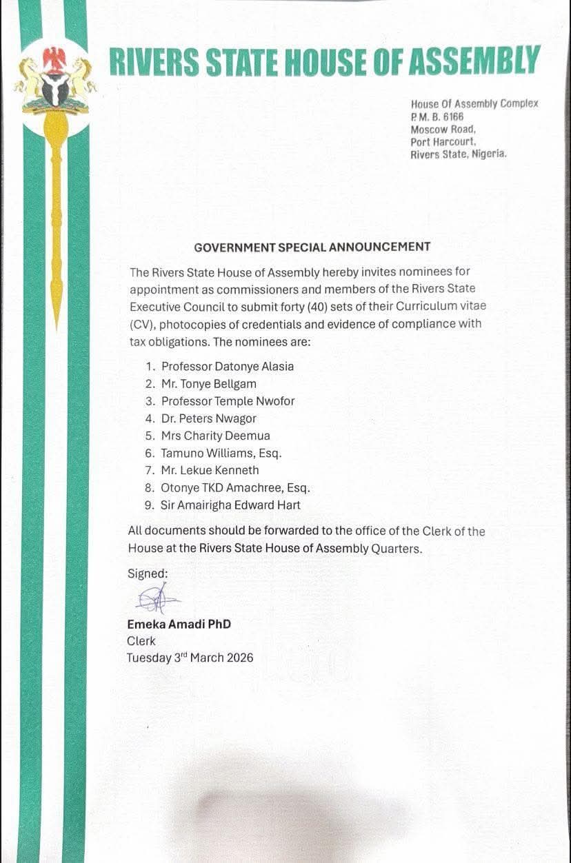 Gov. Fubara Nominates New Commissioners, Assembly Invites Nominees for Screening