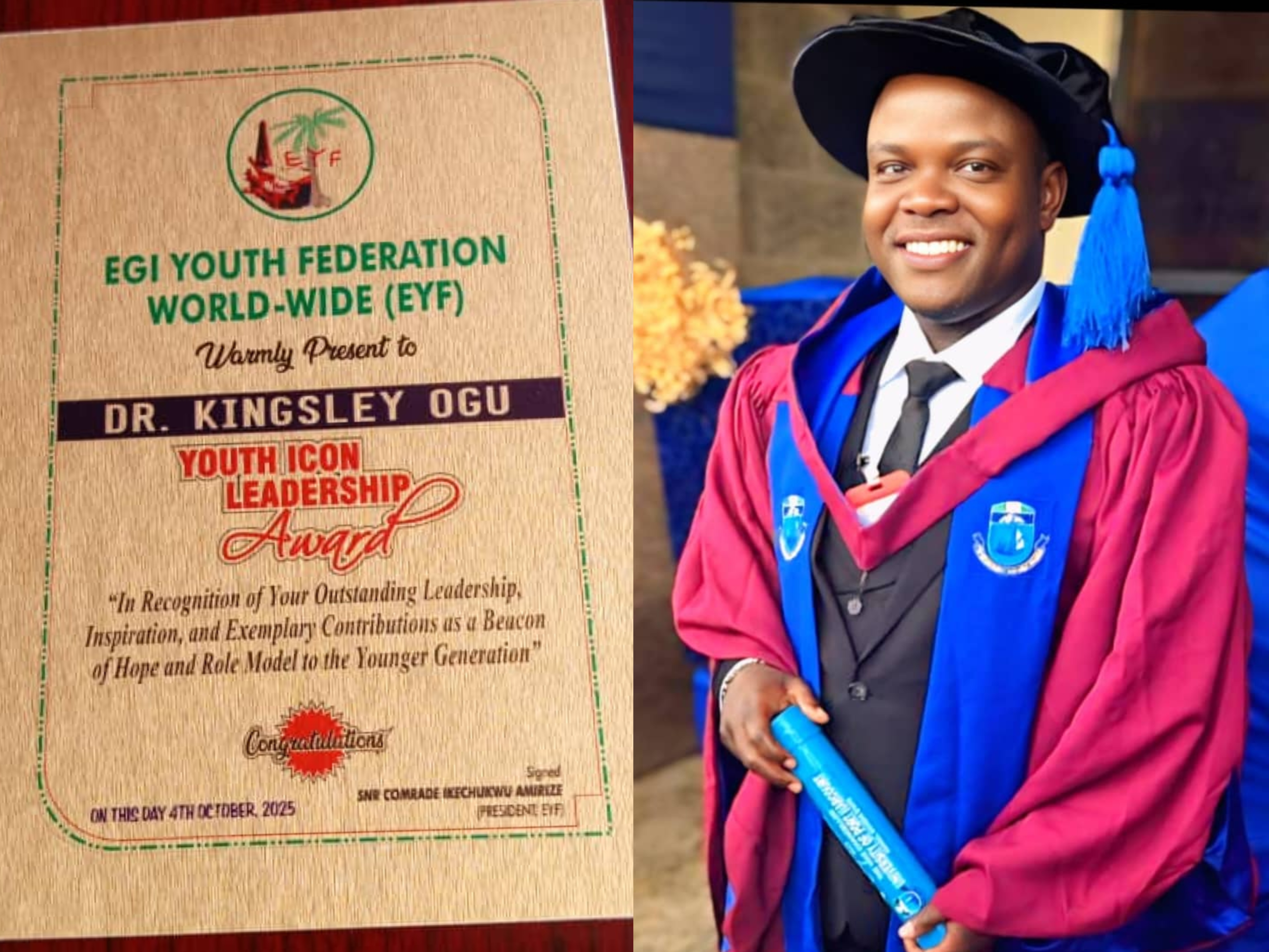 Dr. Kingsley Ogu Honoured with Youth Icon Leadership Award