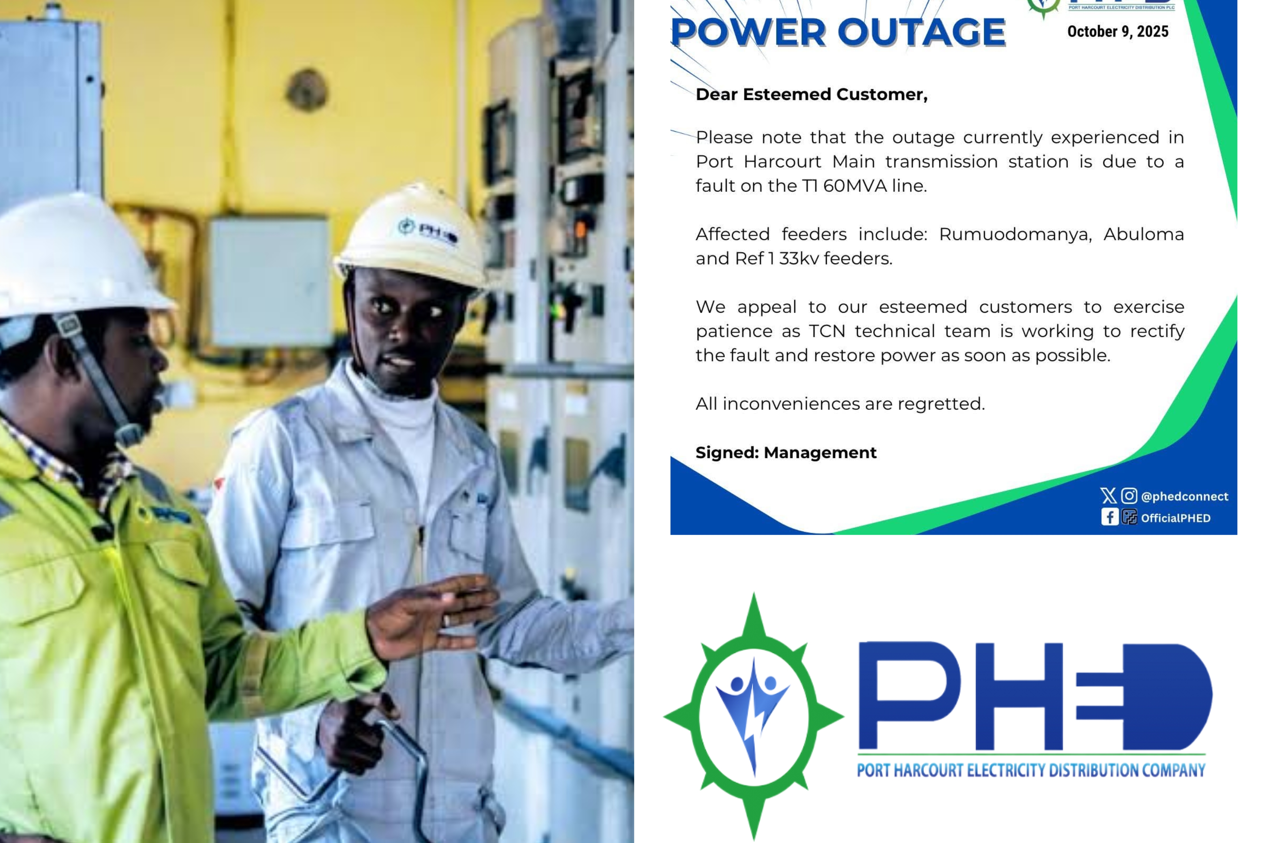 PHED Warns of Power Outage in Parts of Port Harcourt